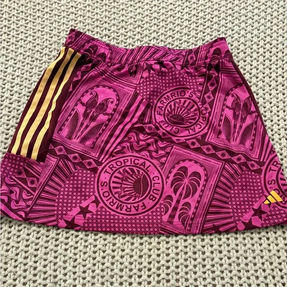FARM Rio x Adidas Pink Tropical Print Mini Skirt with Gold Stripes - Picture 7 of 12